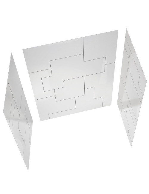 Three piece geometric shower wall kit shown as separate panels on white background